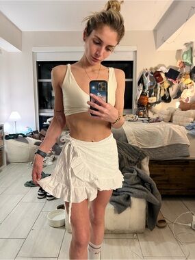 White Ruffled Wrap Skort with Tie Waist